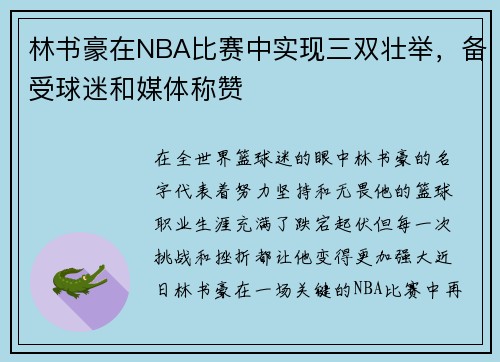 林书豪在NBA比赛中实现三双壮举，备受球迷和媒体称赞
